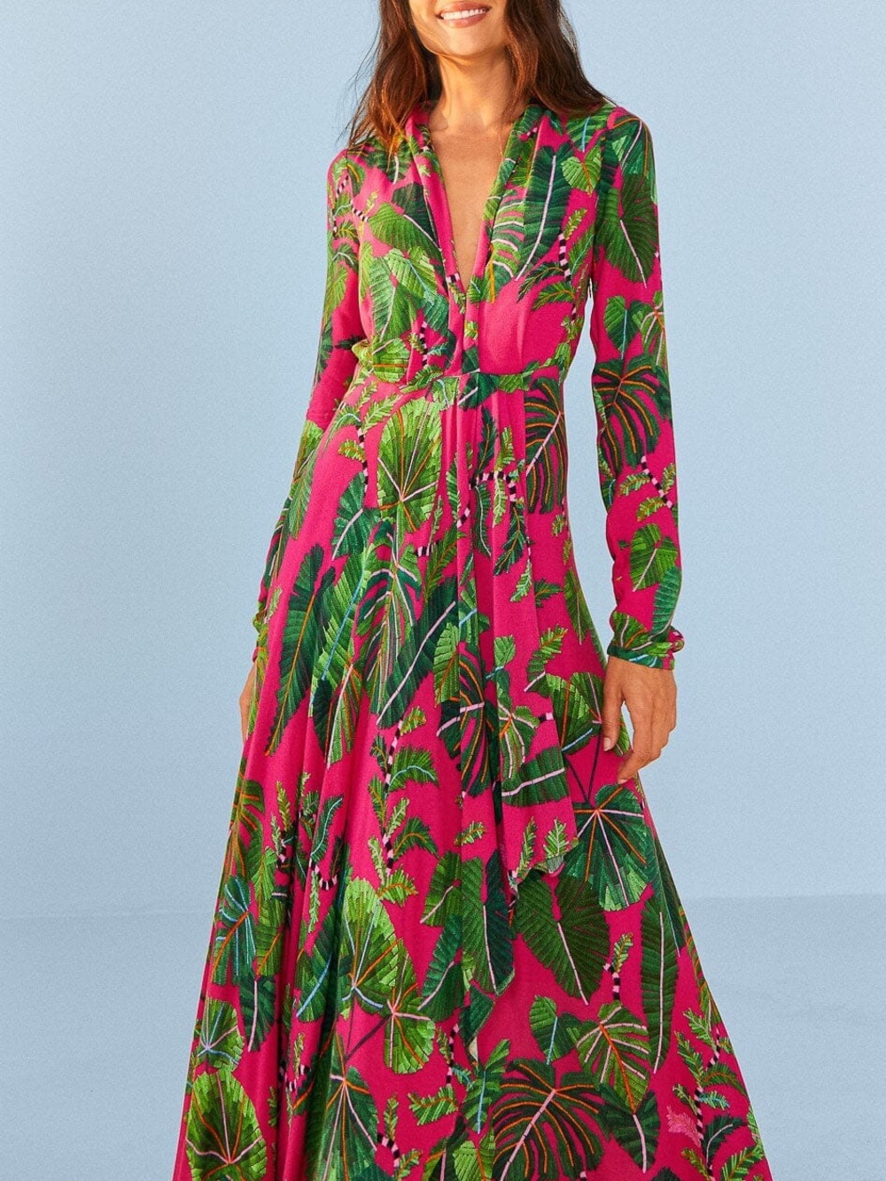 NWT - FARM Rio - Pink Leaves Maxi Dress - Medium